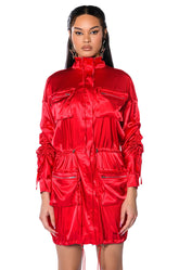 ON THE ROAD SATIN UTILITY MINI DRESS