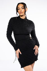 SULTRY LONG SLEEVE MOCK NECK CUT OUT MINI DRESS