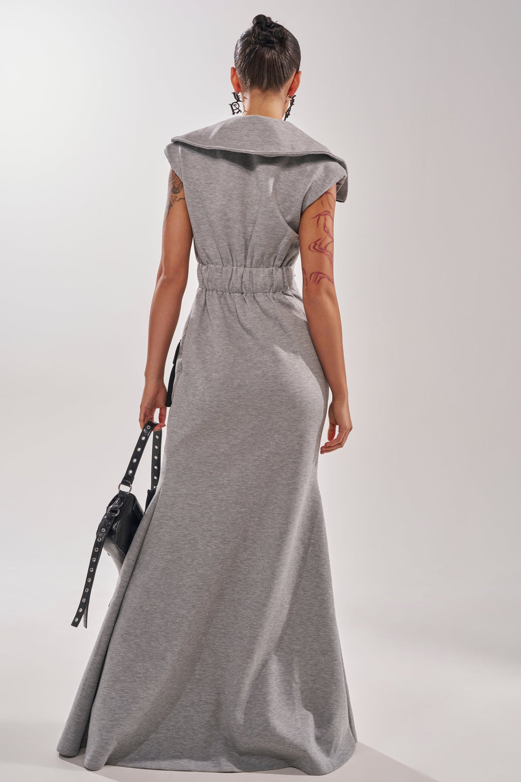 DON'T MESS WITH ME COLLARED MAXI DRESS IN GREY SCUBA