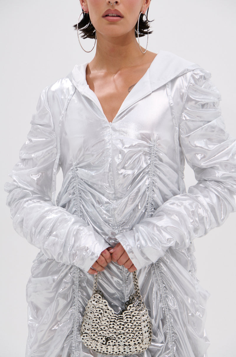 WAYS TO GO METALLIC ADJUSTABLE DRESS IN WHITE