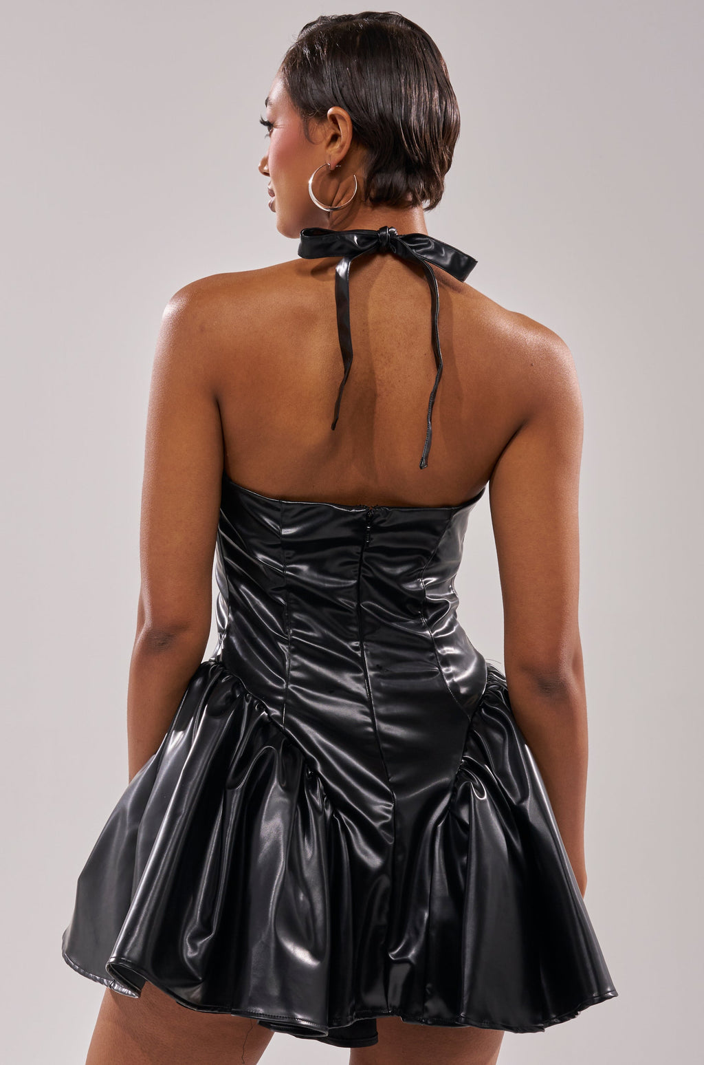 ALL FOR LOVE PU MINI DRESS IN BLACK