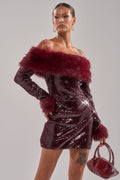 BABY IT'S COLD OUTSIDE FUR TRIM SEQUIN MINI DRESS