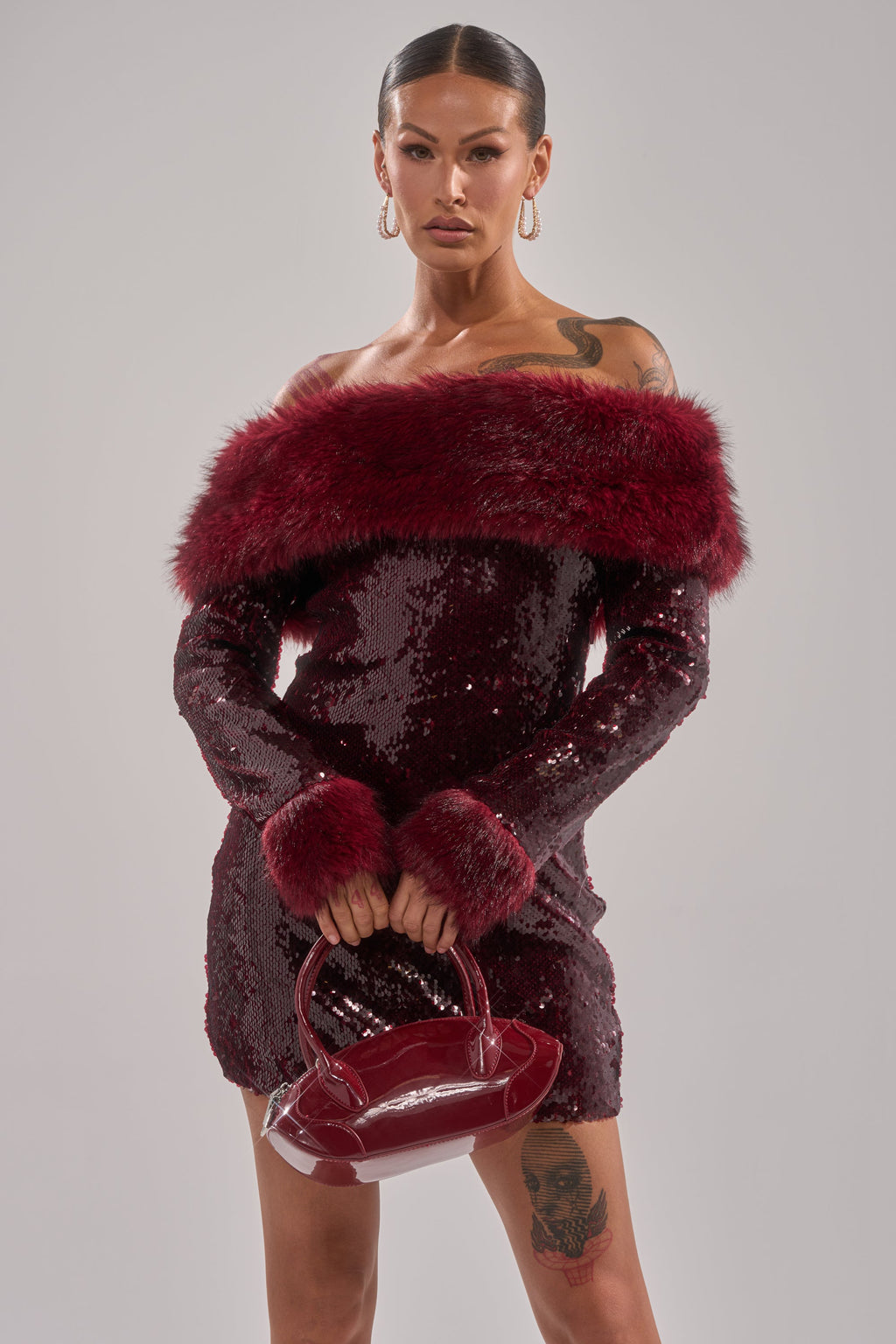 BABY IT'S COLD OUTSIDE FUR TRIM SEQUIN MINI DRESS