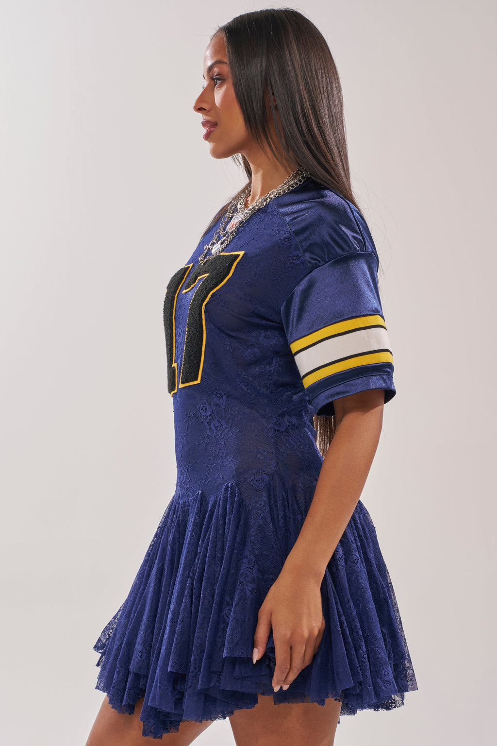 VARSITY BLUES LACE MINI DRESS