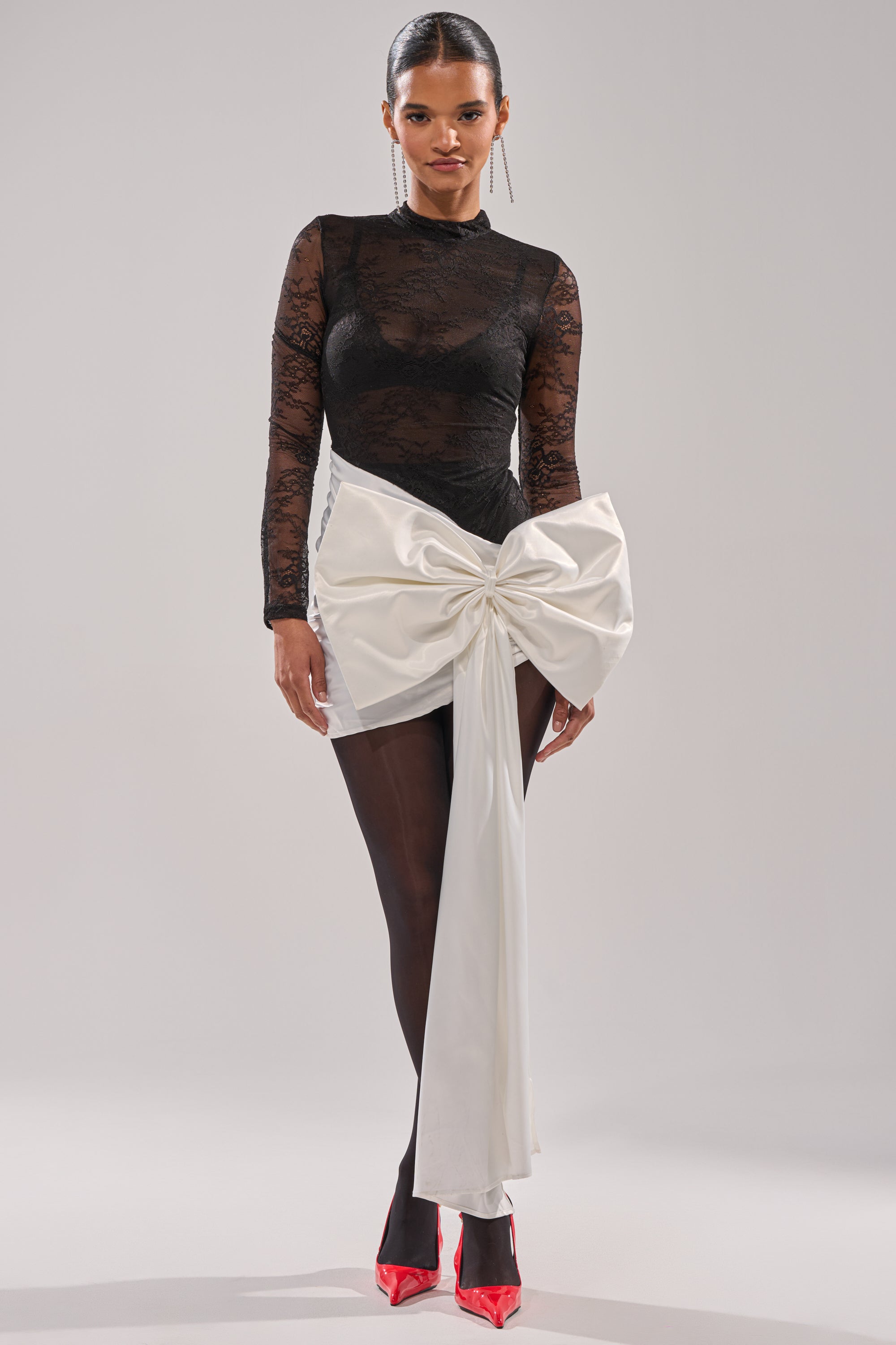 GIFT WRAPPED LONG SLEEVE LACE MINI DRESS