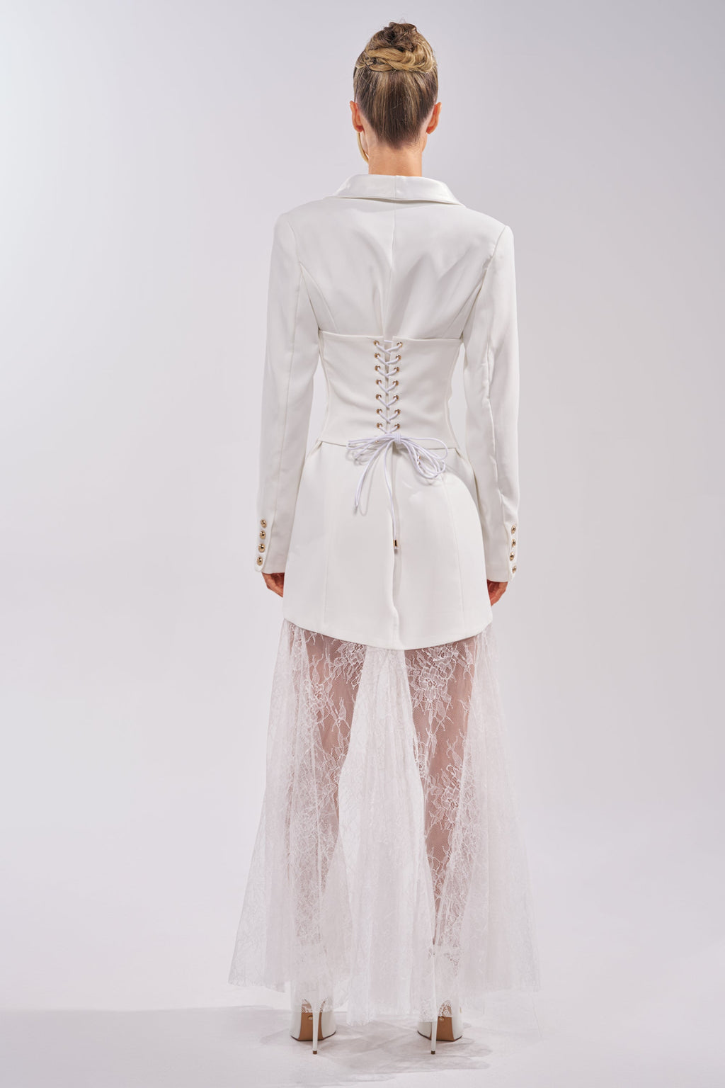 OK BOSS LADY BLAZER MAXI DRESS IN WHITE