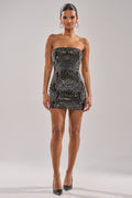 SHE IS THE MOMENT RHINESTONE MINI DRESS