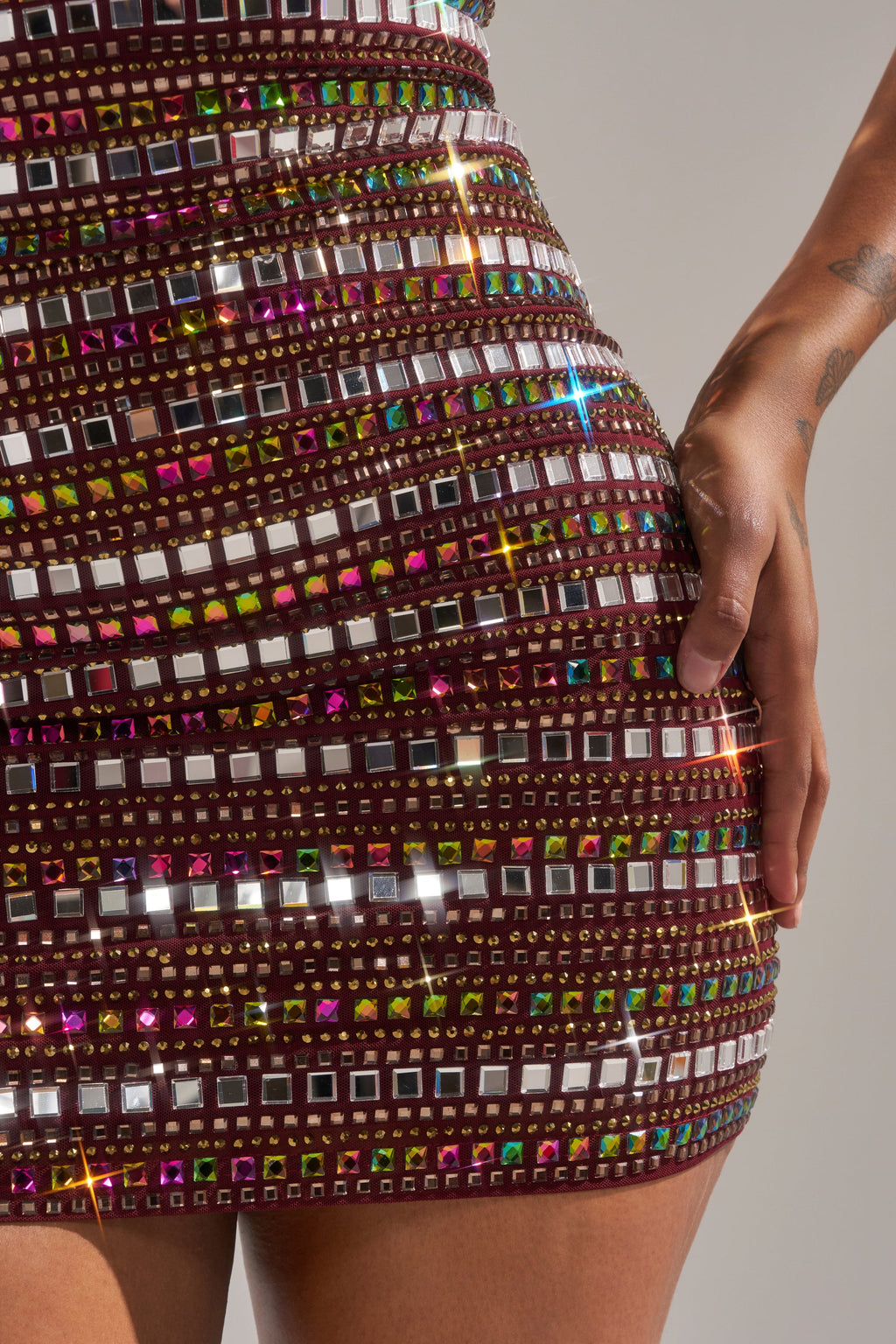 LOOK AT HER GLOW RHINESTONE MINI DRESS