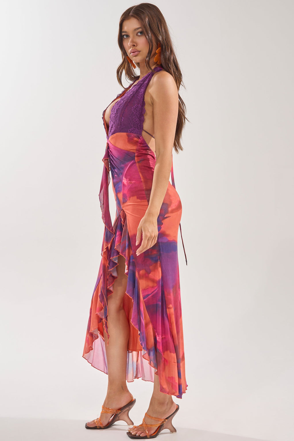 MI AMOR HALTER LACE MAXI DRESS