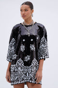 BOUJEE BANDANA SEQUIN MINI DRESS IN BLACK
