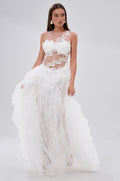 FELT CUTE RUFFLE MAXI DRESS WITH FLORAL APPLIQUES