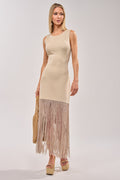 FLY AWAY KNIT MIDI DRESS WITH FRINGE