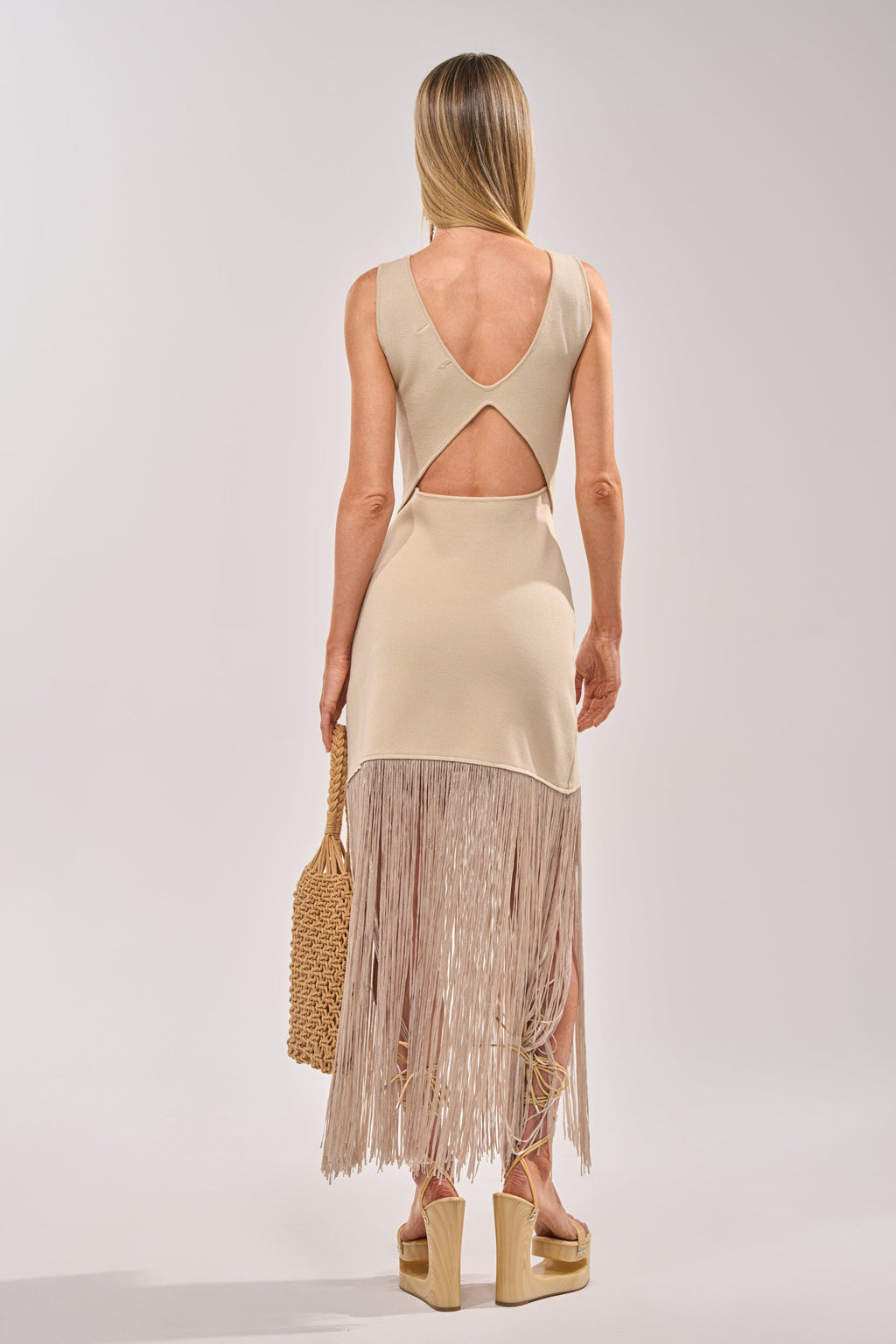 FLY AWAY KNIT MIDI DRESS WITH FRINGE
