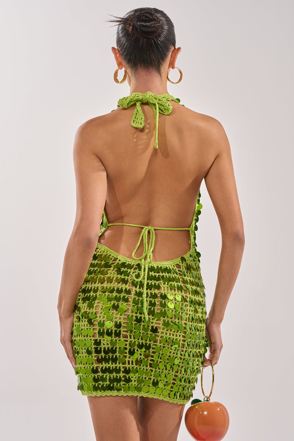 ARIEL SEQUIN CROCHET MINI DRESS IN GREEN