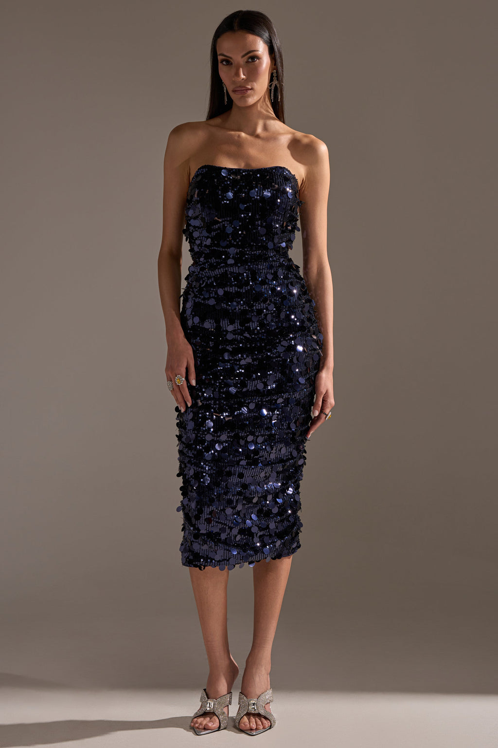 WHO'S THAT GIRL SEQUIN MIDI DRESS
