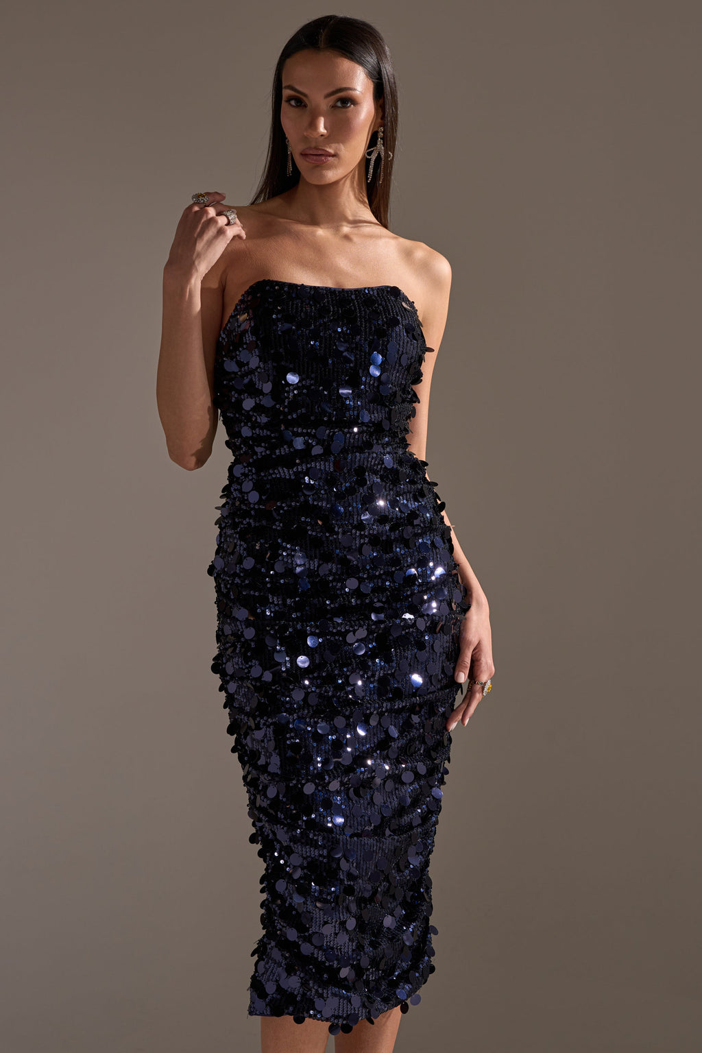 WHO'S THAT GIRL SEQUIN MIDI DRESS