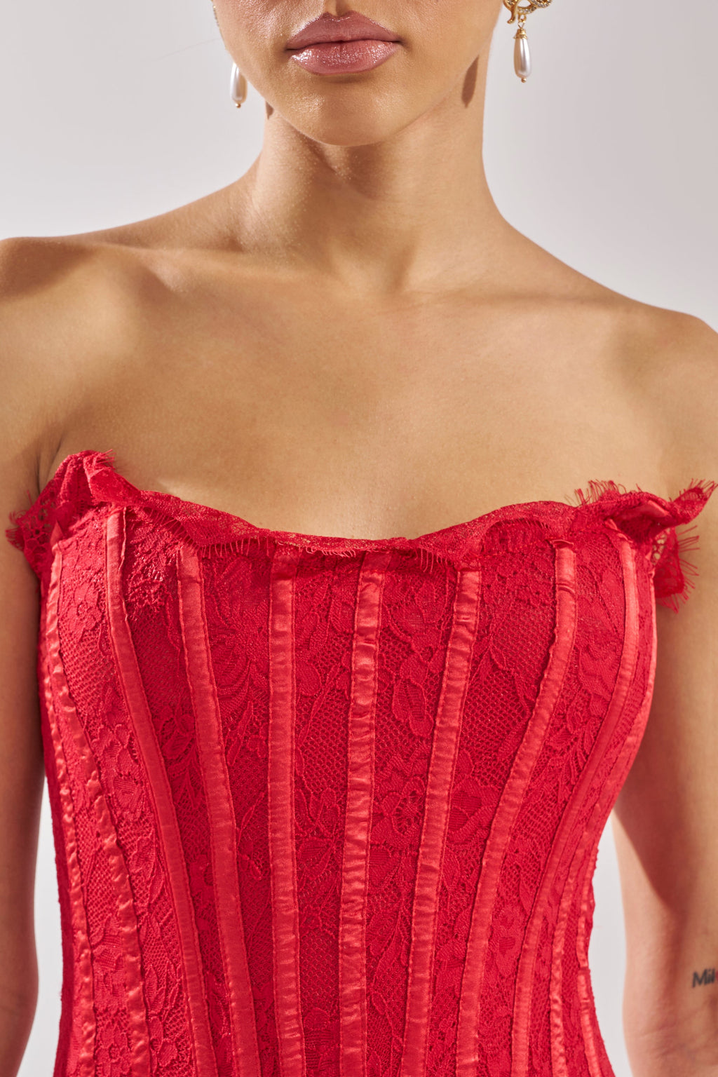 SPOIL ME LACE MINI DRESS IN RED