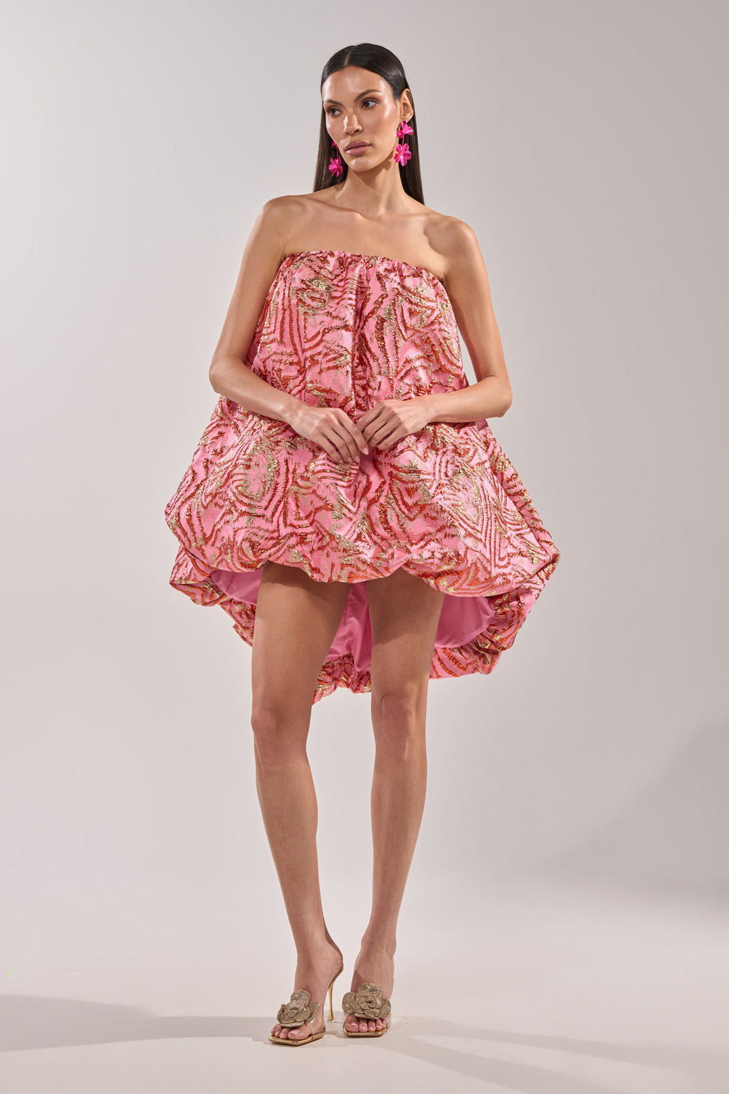 LOVER GIRL BROCADE BUBBLE DRESS IN PINK