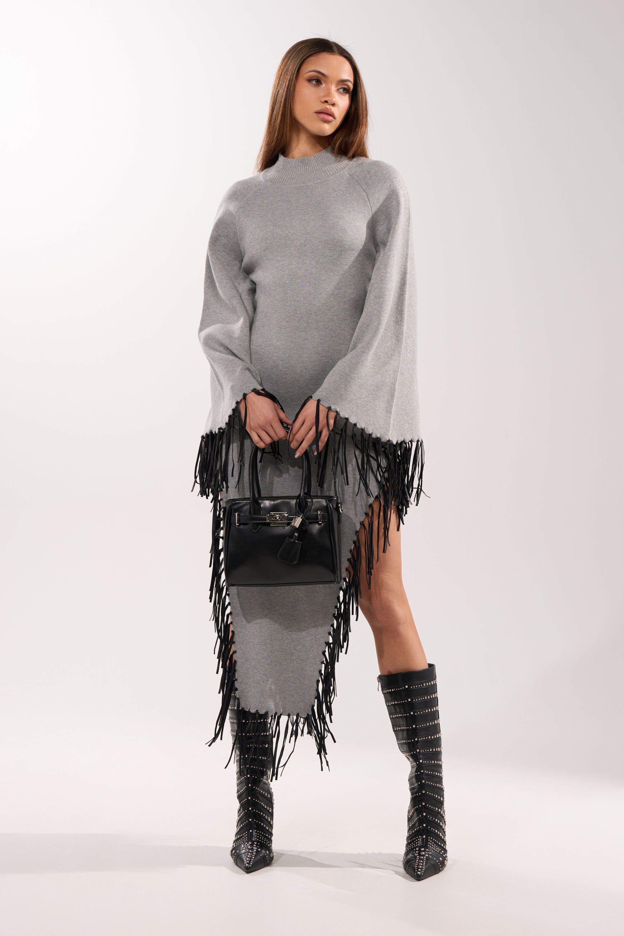 SWEATER WEATHER KNIT MIDI DRESS IN GREY