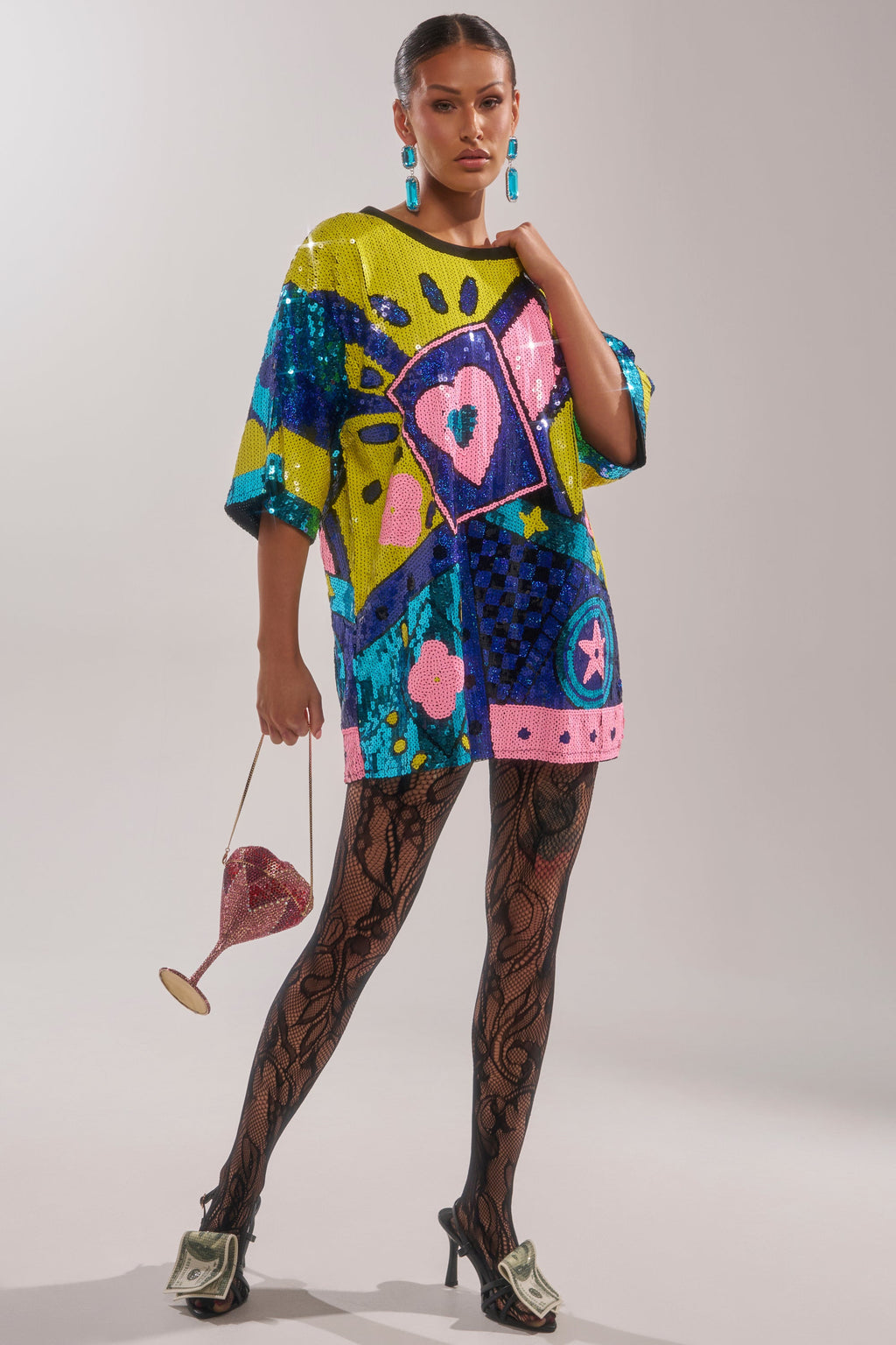 QUEEN OF HEARTS SEQUIN TSHIRT DRESS