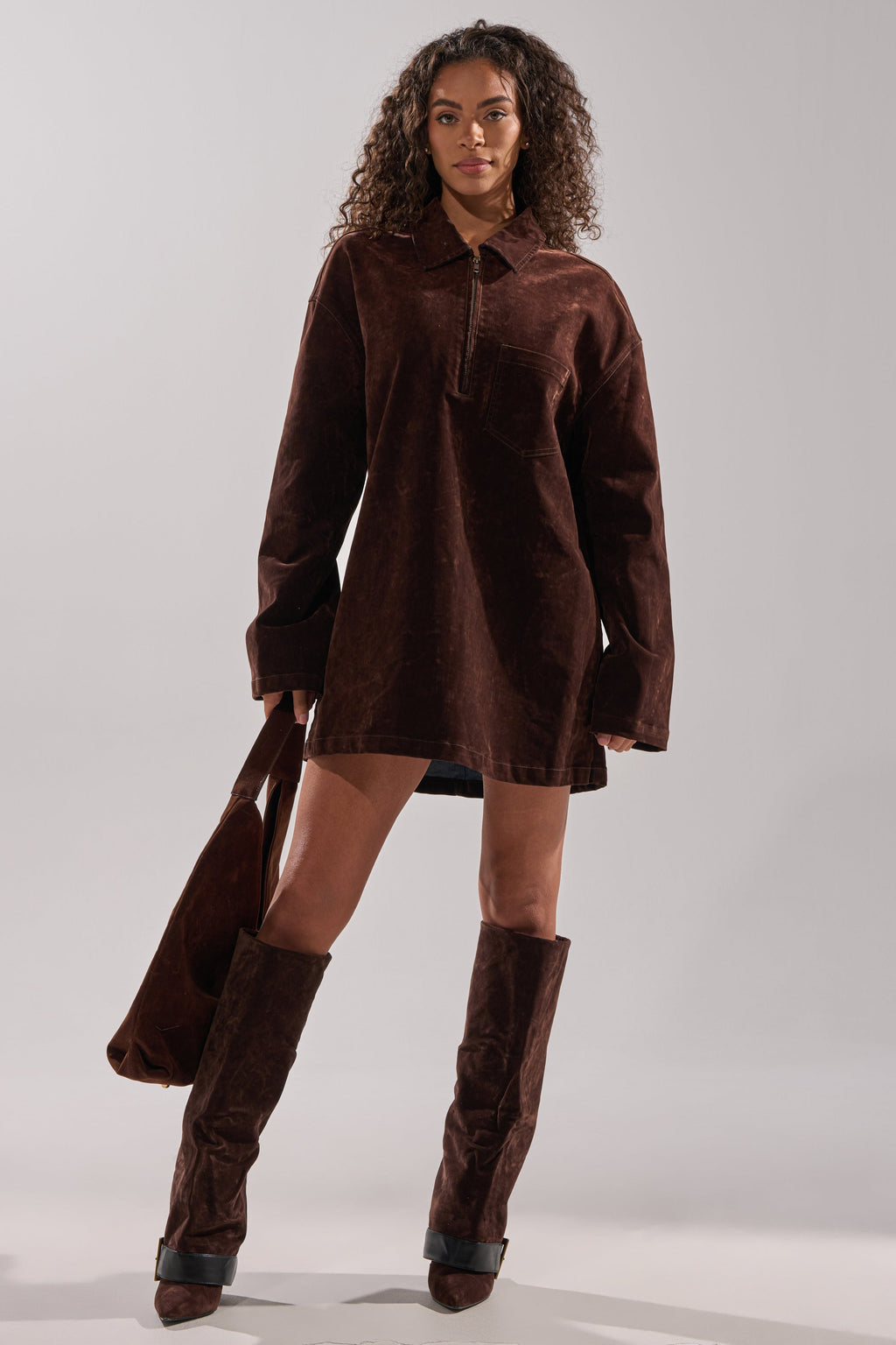 COOL GIRL OVERSIZED VELVET DENIM SHIRT DRESS