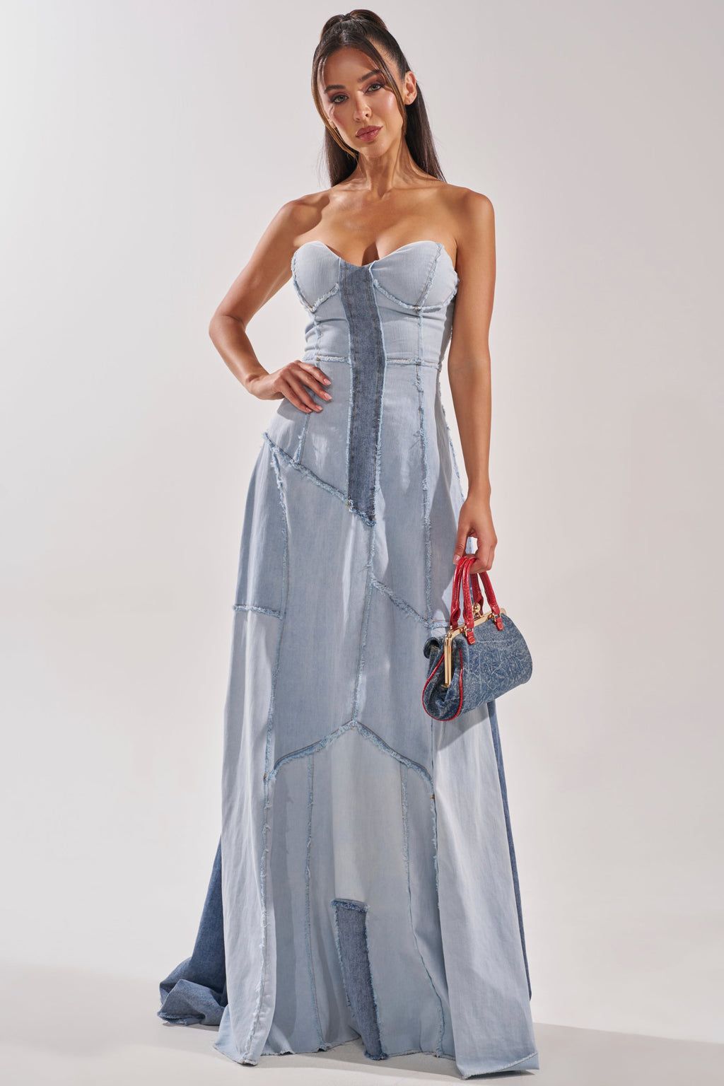 IT'S BRITNEY PATCHWORK DENIM MAXI DRESS