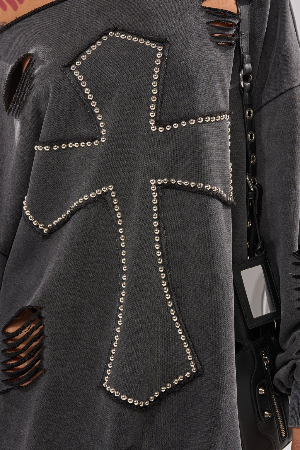 LEX STUDDED MINI SWEATSHIRT DRESS