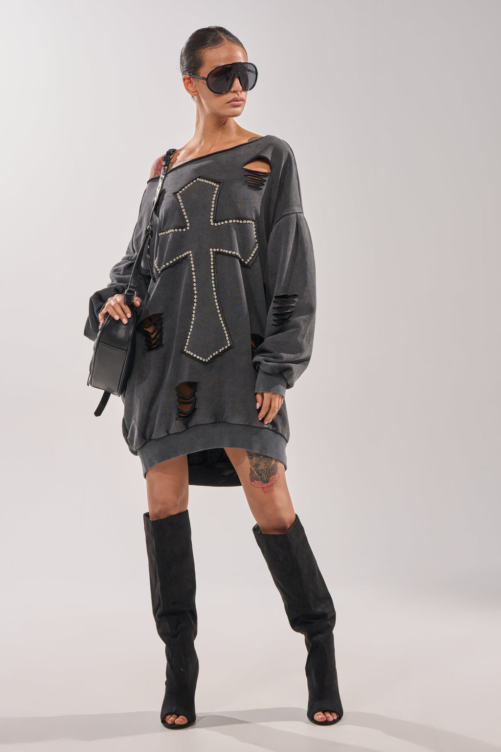 LEX STUDDED MINI SWEATSHIRT DRESS