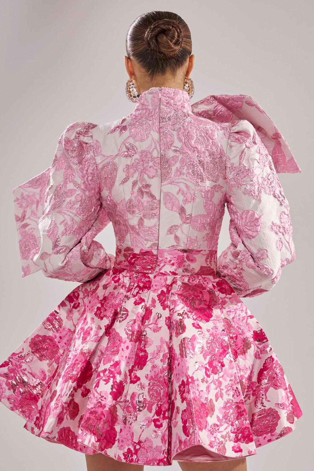RENAISSANCE TWO-TONE BROCADE MINI DRESS IN PINK