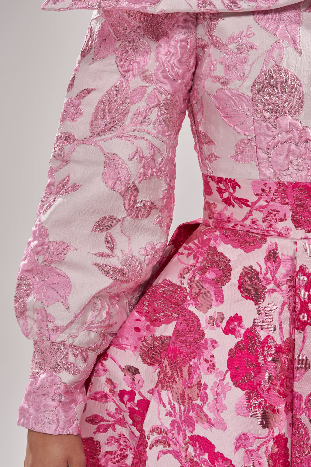 RENAISSANCE TWO-TONE BROCADE MINI DRESS IN PINK