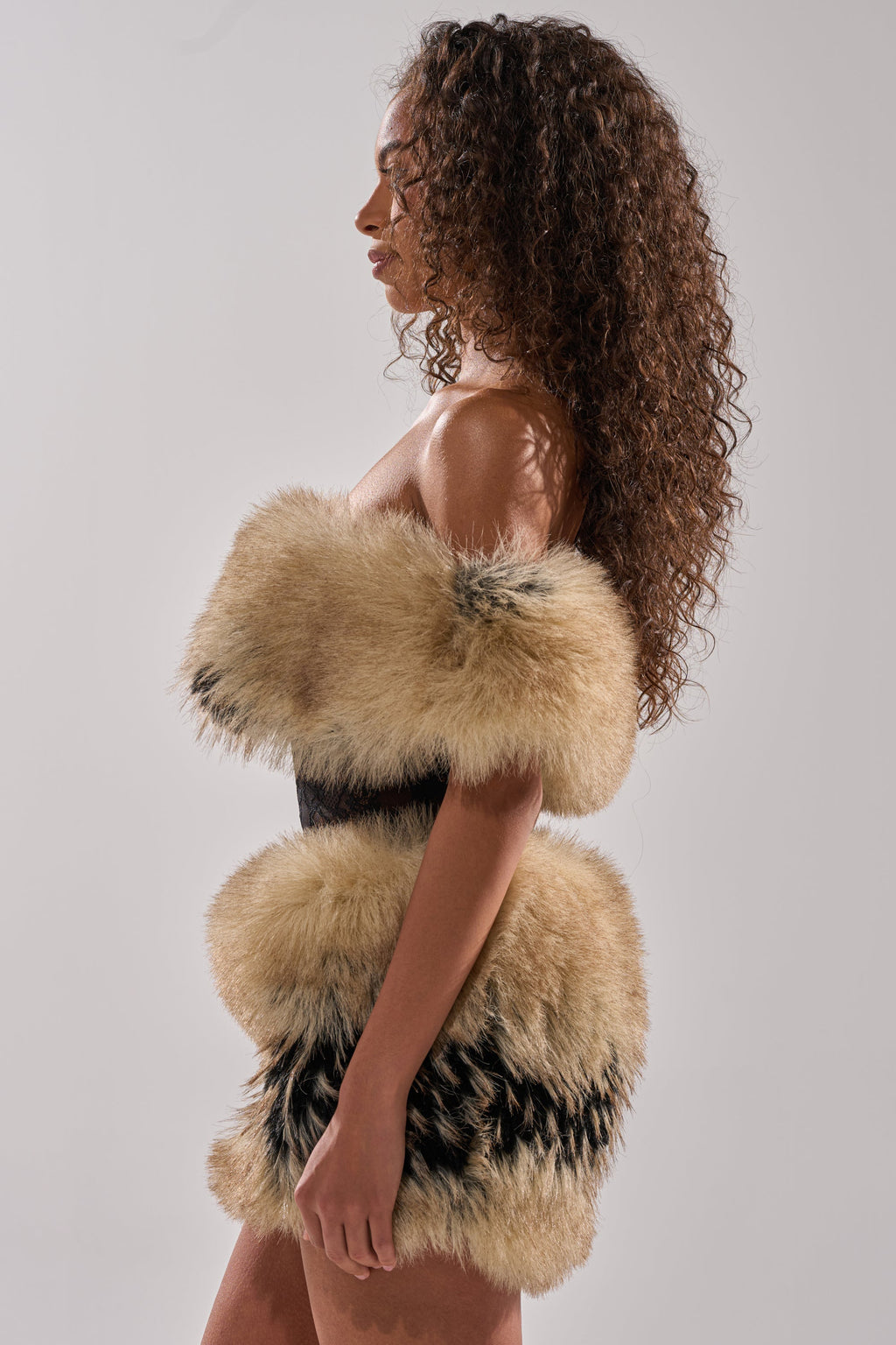 COOL GIRLS ONLY LACE FUR MINI DRESS