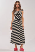 BLOCKED AND BLESS MAXI SWEATER DRESS IN BLACK AND WHITE STRIPE