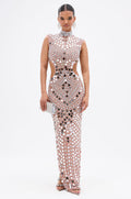 QUEEN OF EVERYTHING MIRRORED MAXI DRESS IN SILVER