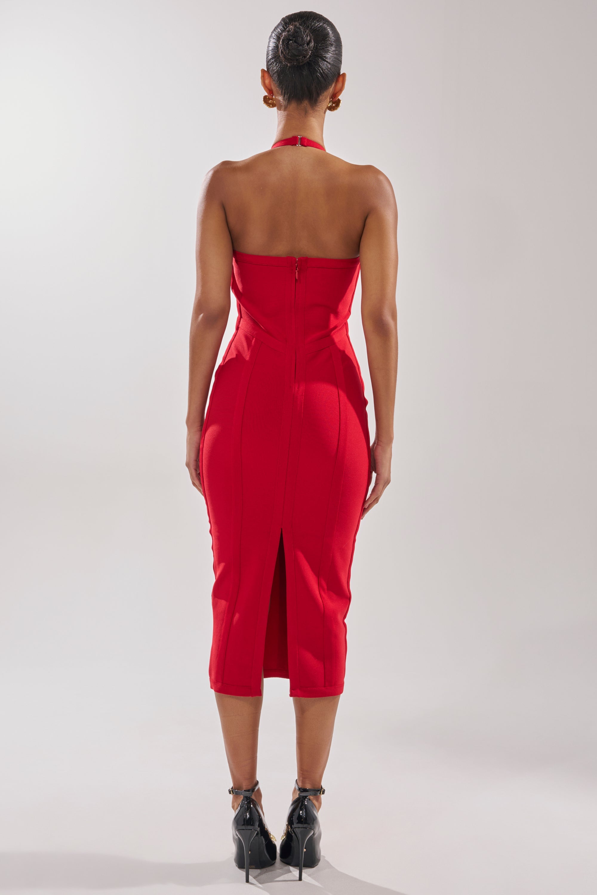 TIA BANDAGE MIDI DRESS IN RED