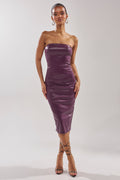 OH HOT DAMN FAUX LEATHER MIDI DRESS IN PURPLE