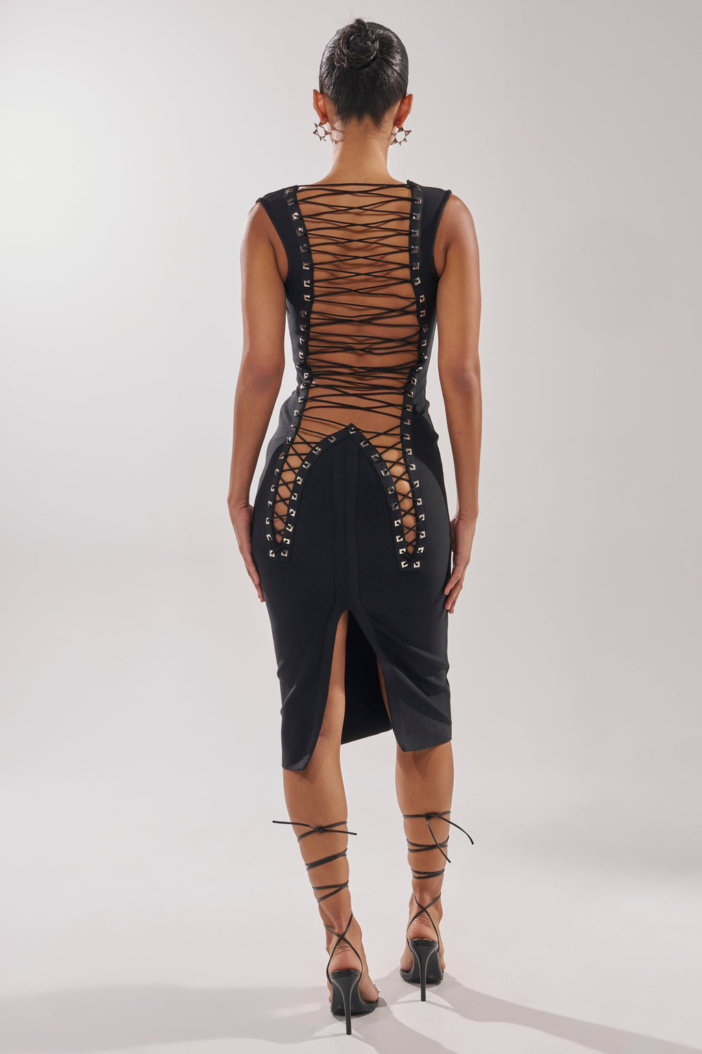 MIDNIGHT LACES CORSET MIDI DRESS