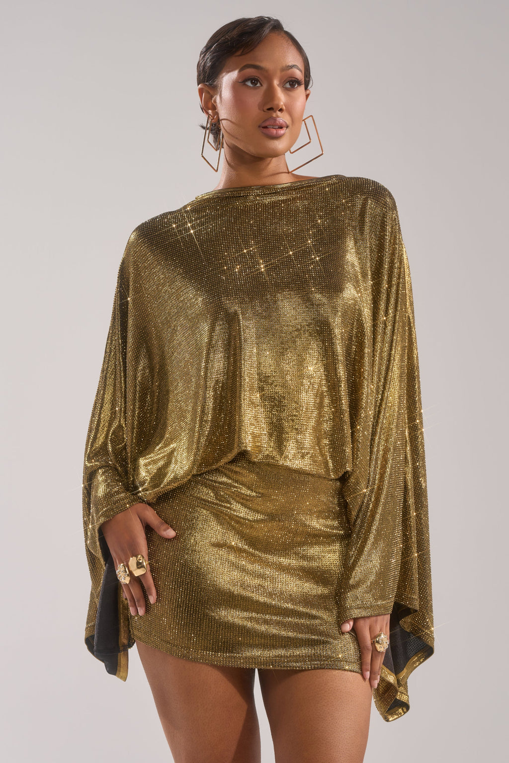 GOLDEN HOUR RHINESTONE MINI DRESS
