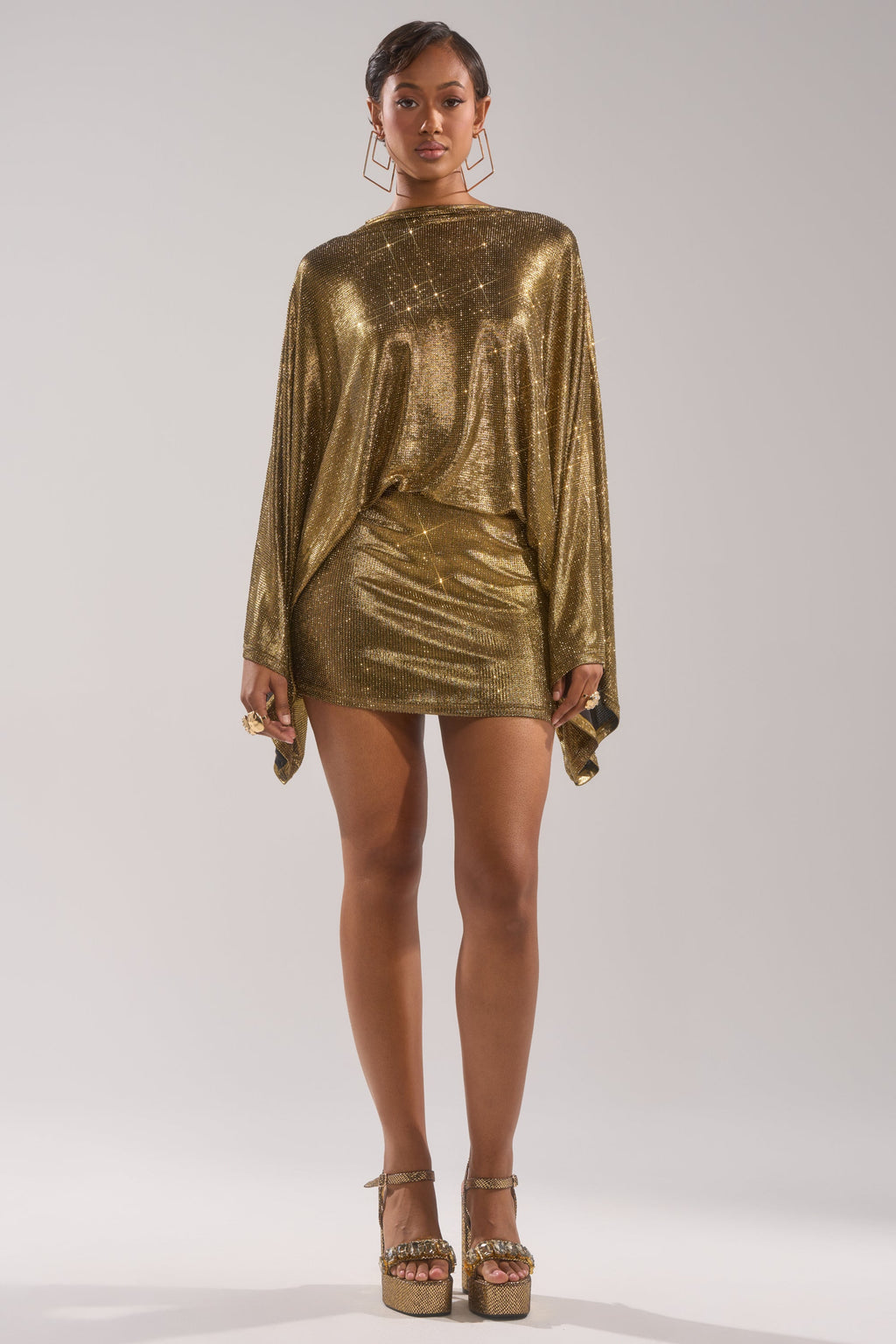 GOLDEN HOUR RHINESTONE MINI DRESS