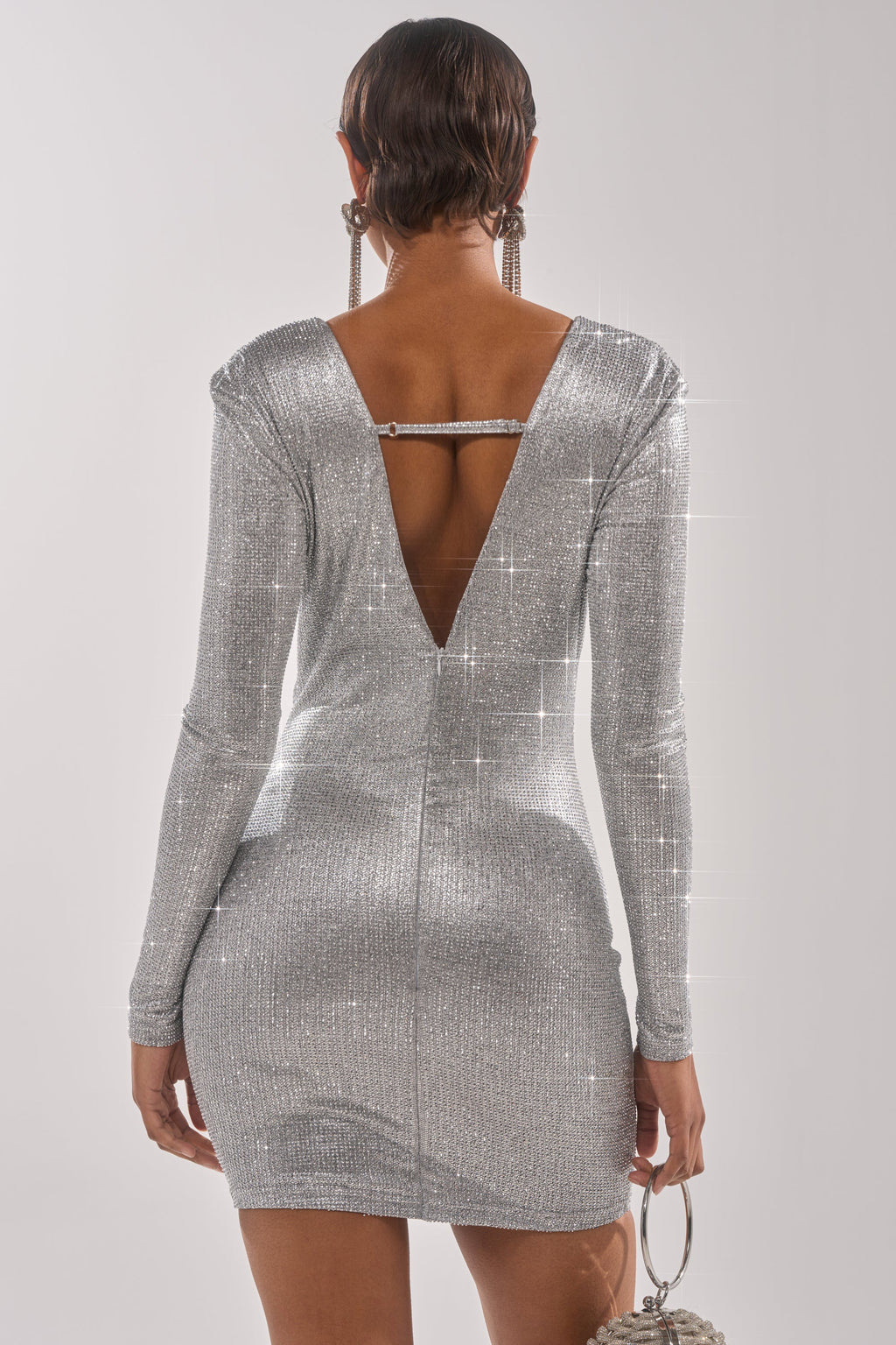 TOO HOT TO HANDLE RHINESTONE MINI DRESS IN SILVER