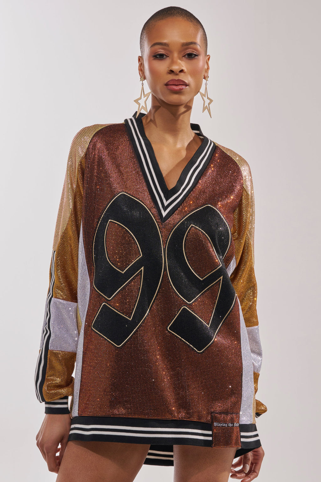 RYAN COLORBLOCK RHINESTONE JERSEY DRESS IN COCOA