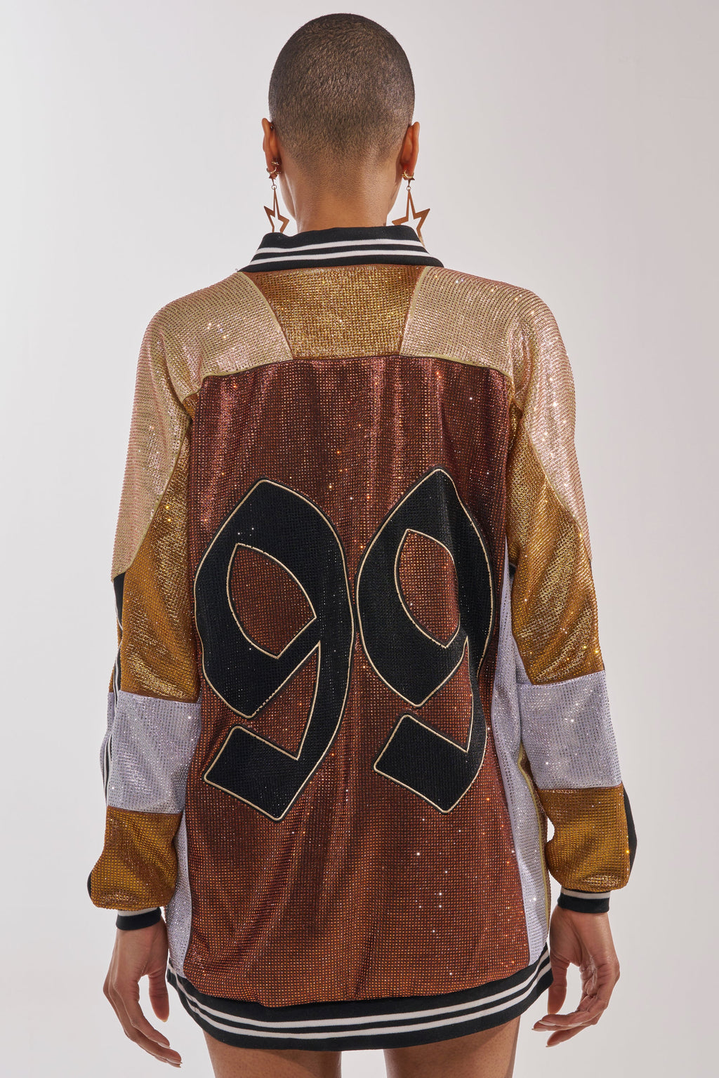 RYAN COLORBLOCK RHINESTONE JERSEY DRESS IN COCOA
