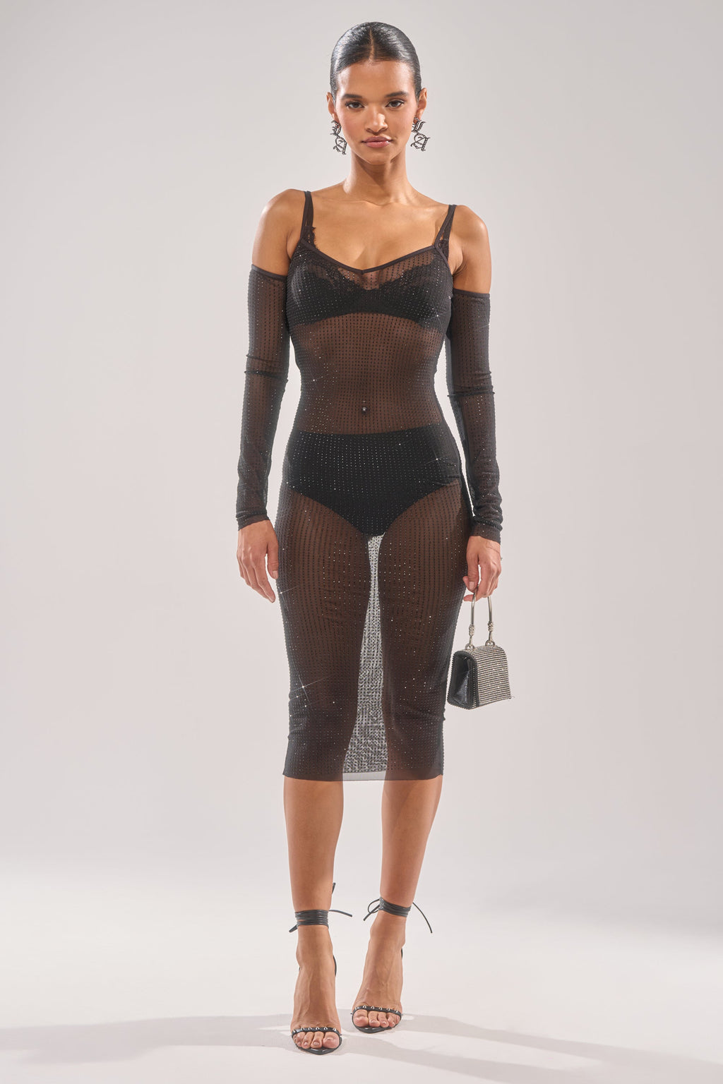 SHE MEANS BUSINESS RHINESTONE MIDI DRESS