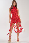 STUCK ON YOU BRAIDED MINI DRESS IN RED