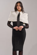 SHE MEANS BUSINESS TIE DETAIL MESH MIDI DRESS