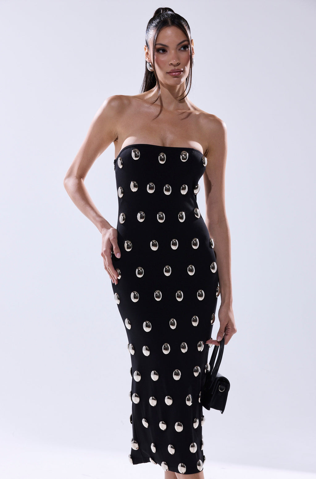 TIME AFTER TIME MIDI DRESS WITH METAL DETAILING