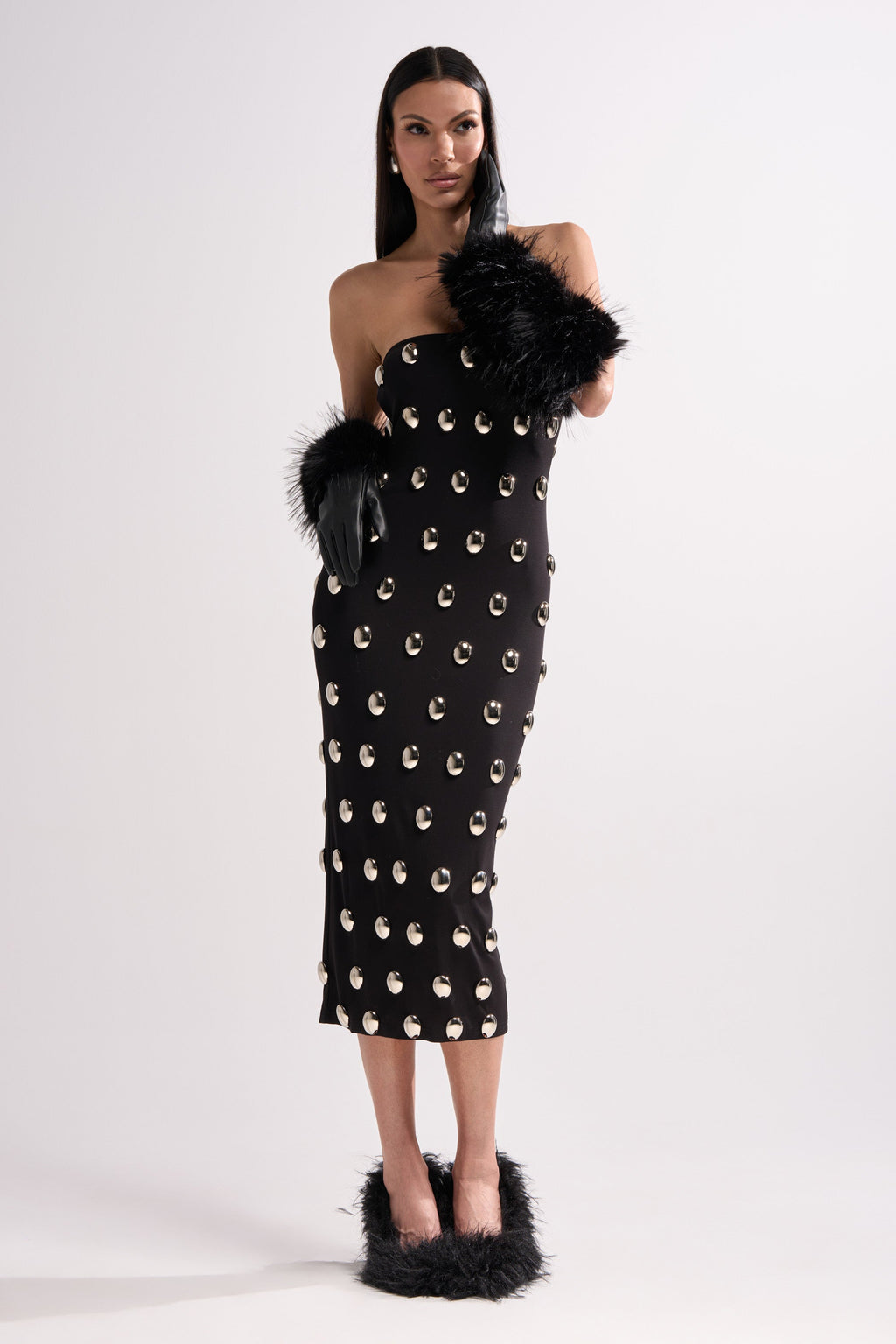 TIME AFTER TIME MIDI DRESS WITH METAL DETAILING
